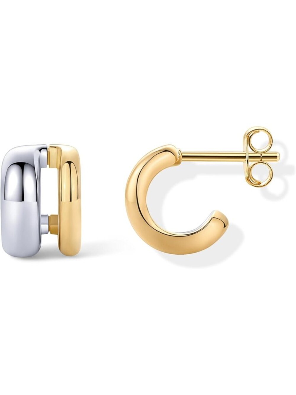 Stylish 14K Gold Plated Two-Tone Geometric Double Hoop Earrings for Women